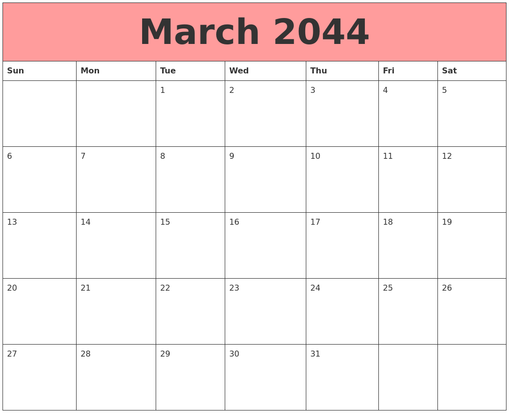 March 2044 Calendars That Work