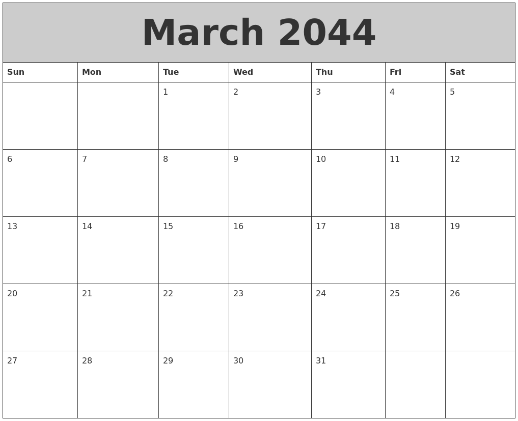 March 2044 My Calendar