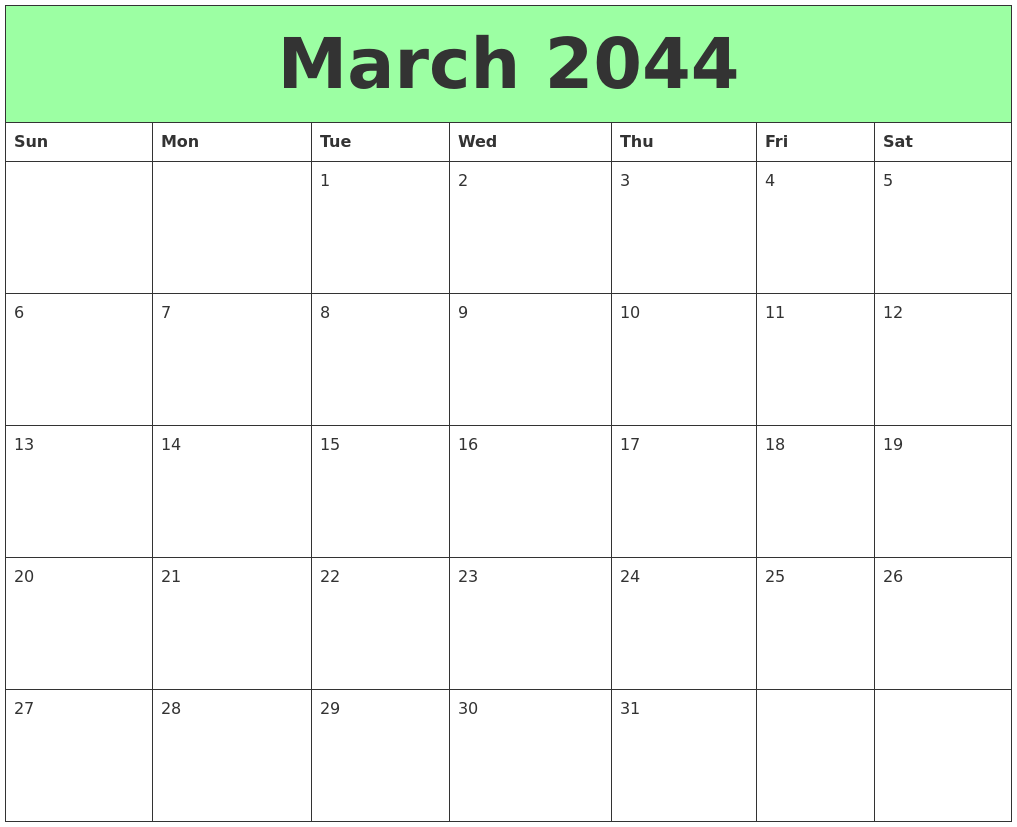 March 2044 Printable Calendars
