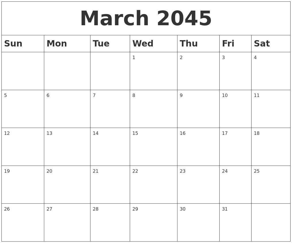 March 2045 Blank Calendar