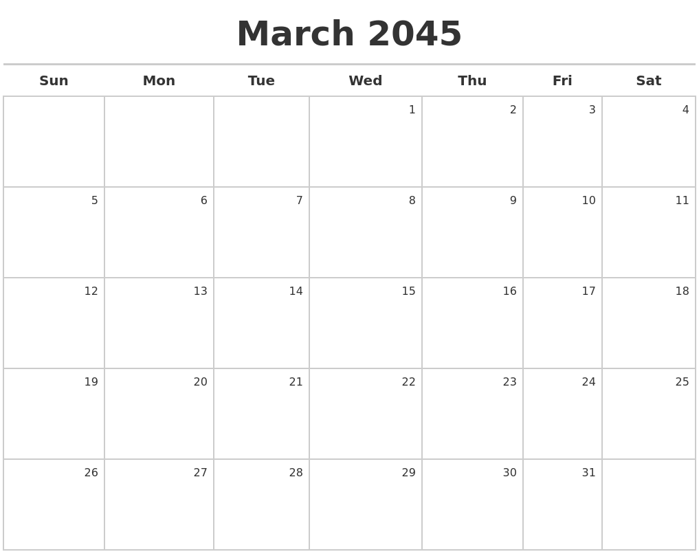 March 2045 Calendar Maker