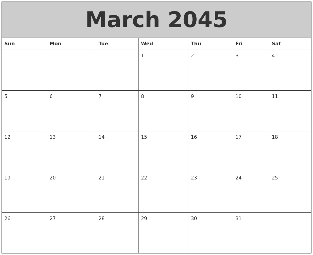 March 2045 My Calendar