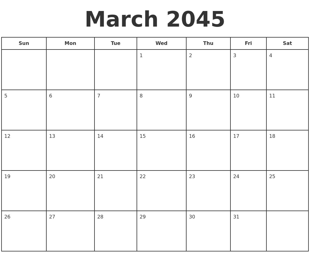 March 2045 Print A Calendar