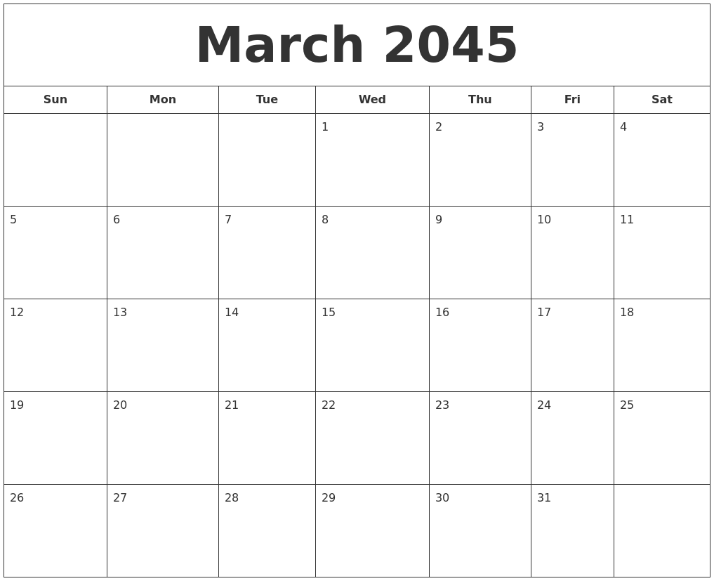 March 2045 Printable Calendar