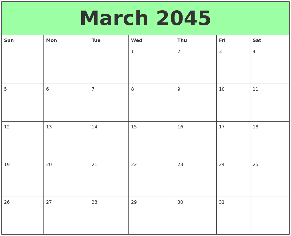March 2045 Printable Calendars