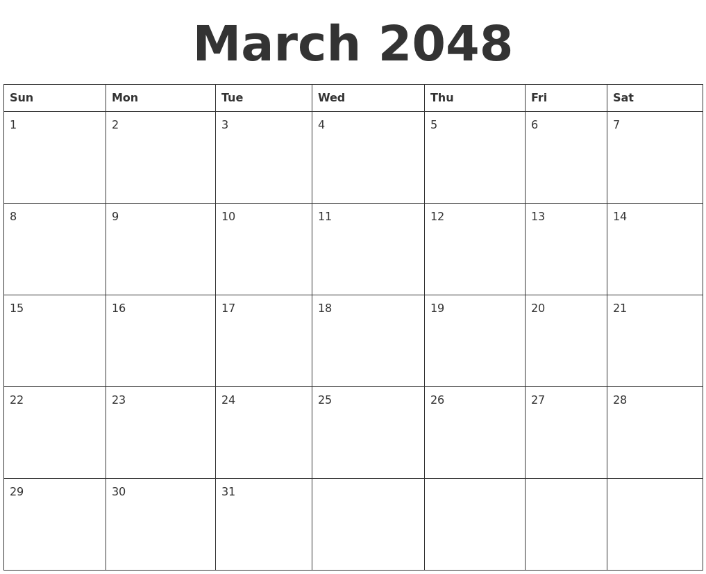 March 2048 Blank Calendar Template