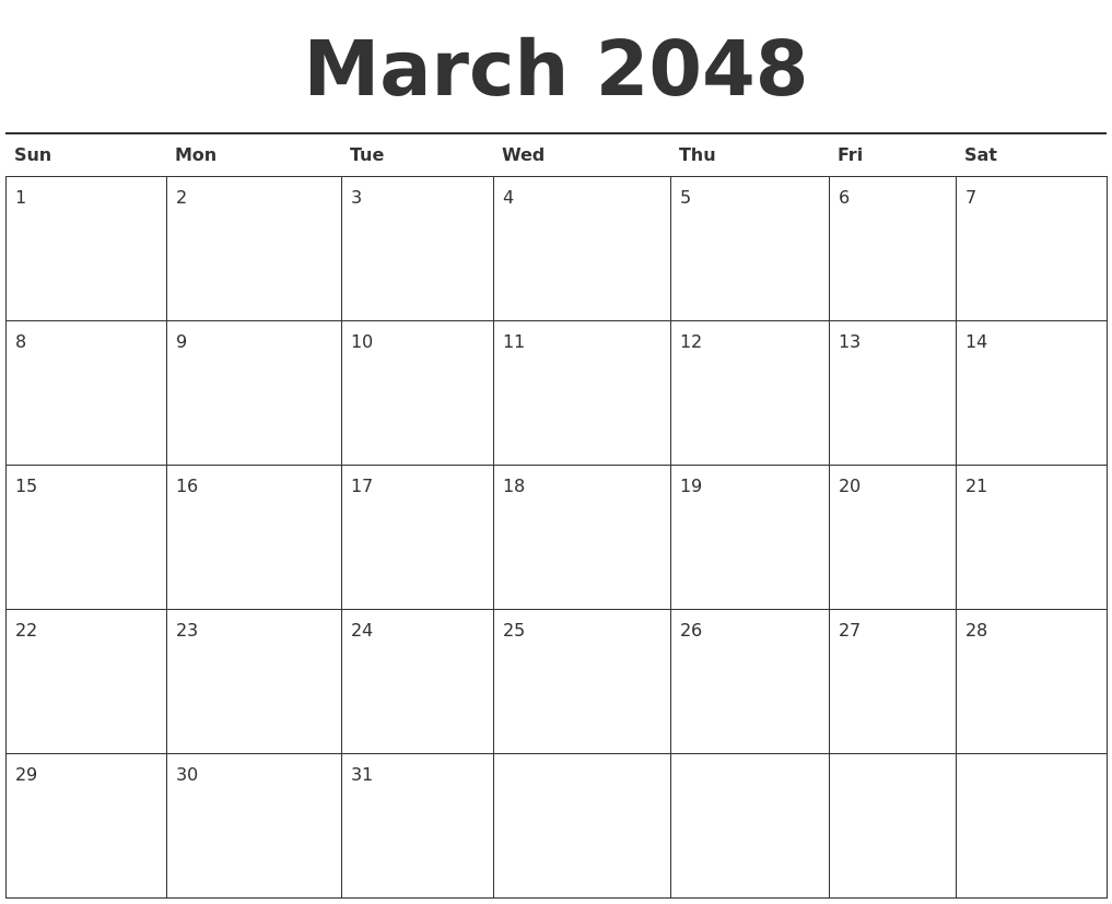 March 2048 Calendar Printable