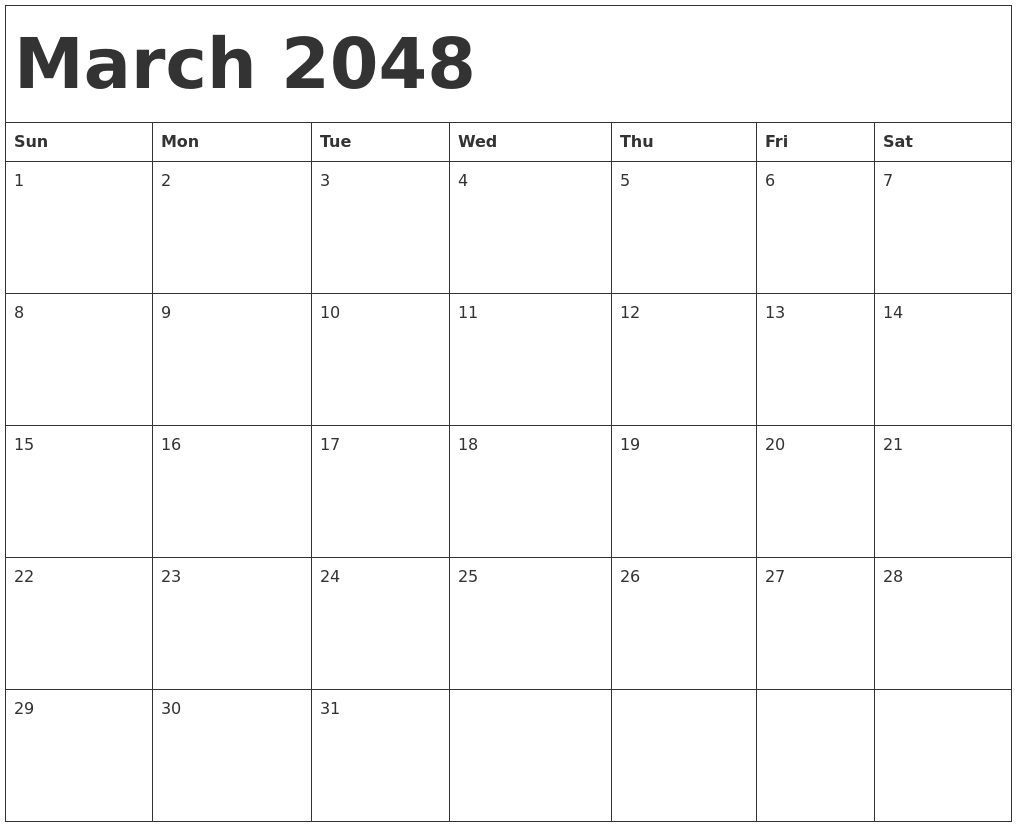 March 2048 Calendar Template