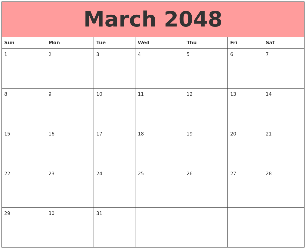 March 2048 Calendars That Work