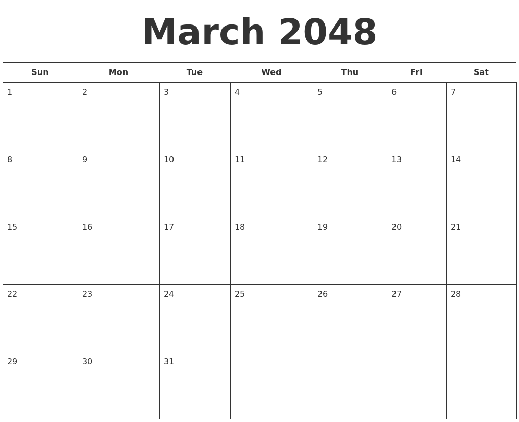 March 2048 Free Calendar Template