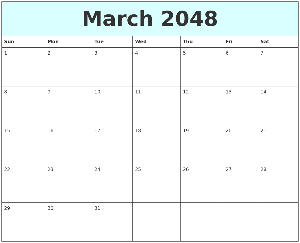 March 2048 Free Calendar