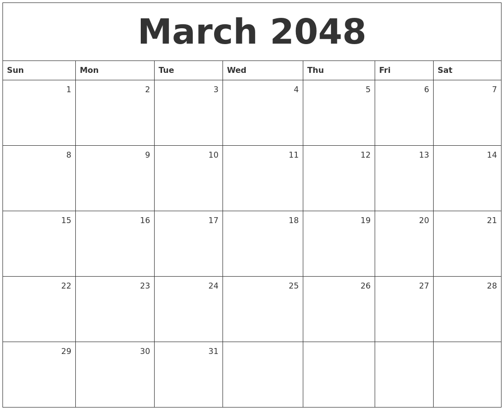 March 2048 Monthly Calendar