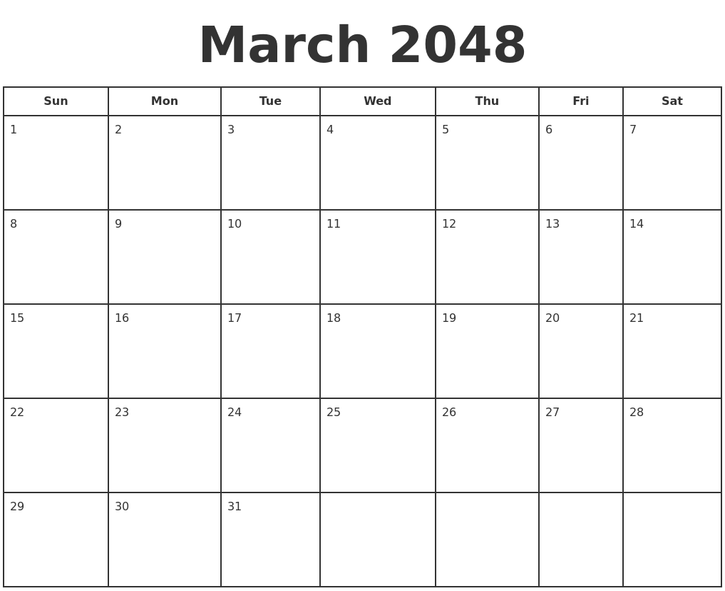 March 2048 Print A Calendar