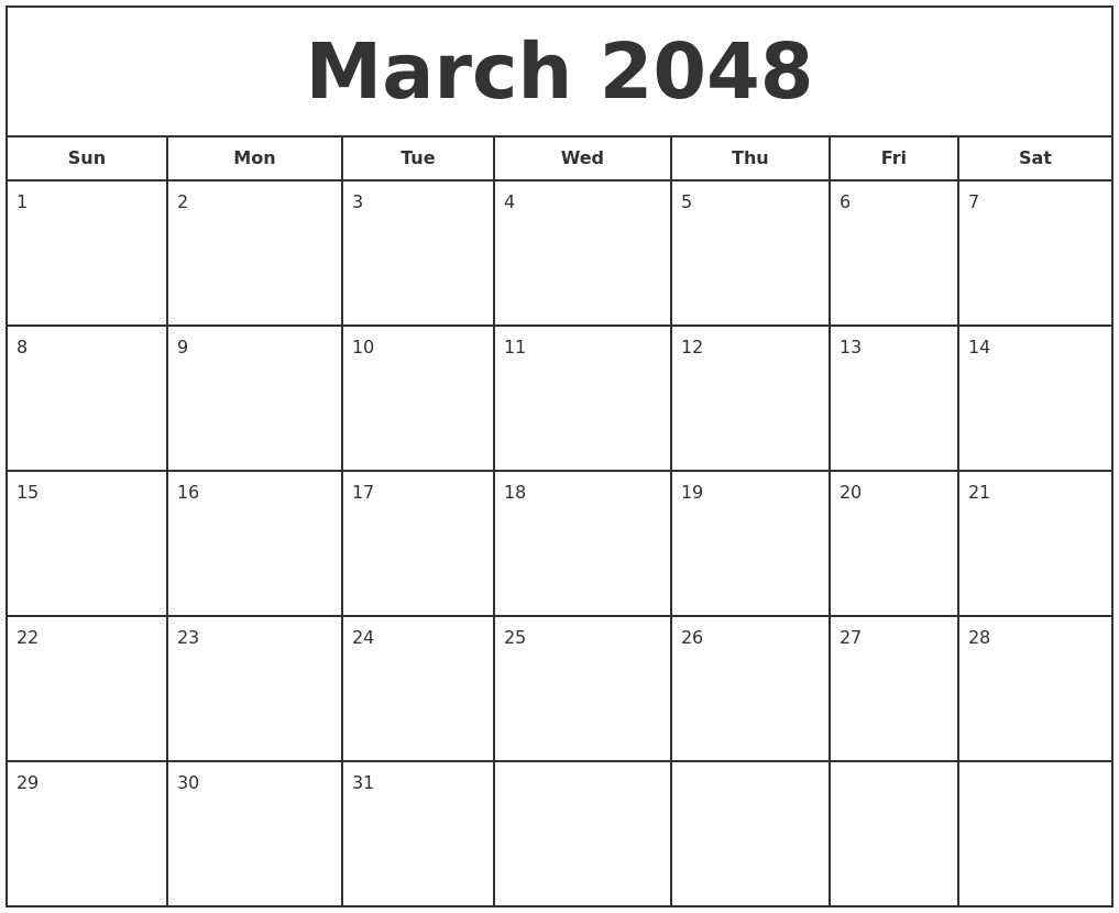March 2048 Print Free Calendar