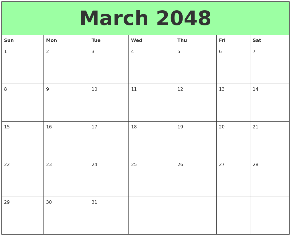 March 2048 Printable Calendars