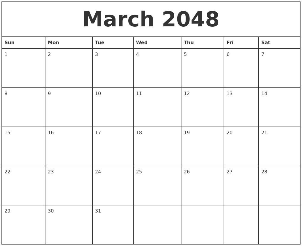 March 2048 Printable Monthly Calendar