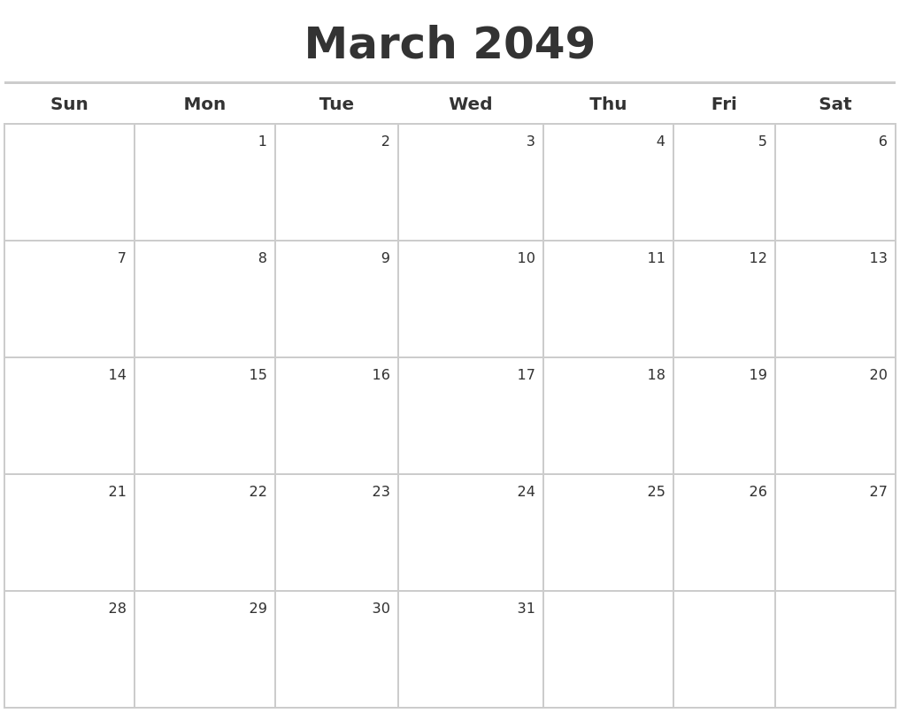 March 2049 Calendar Maker