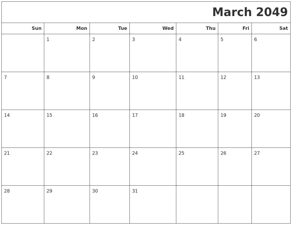 March 2049 Calendars To Print