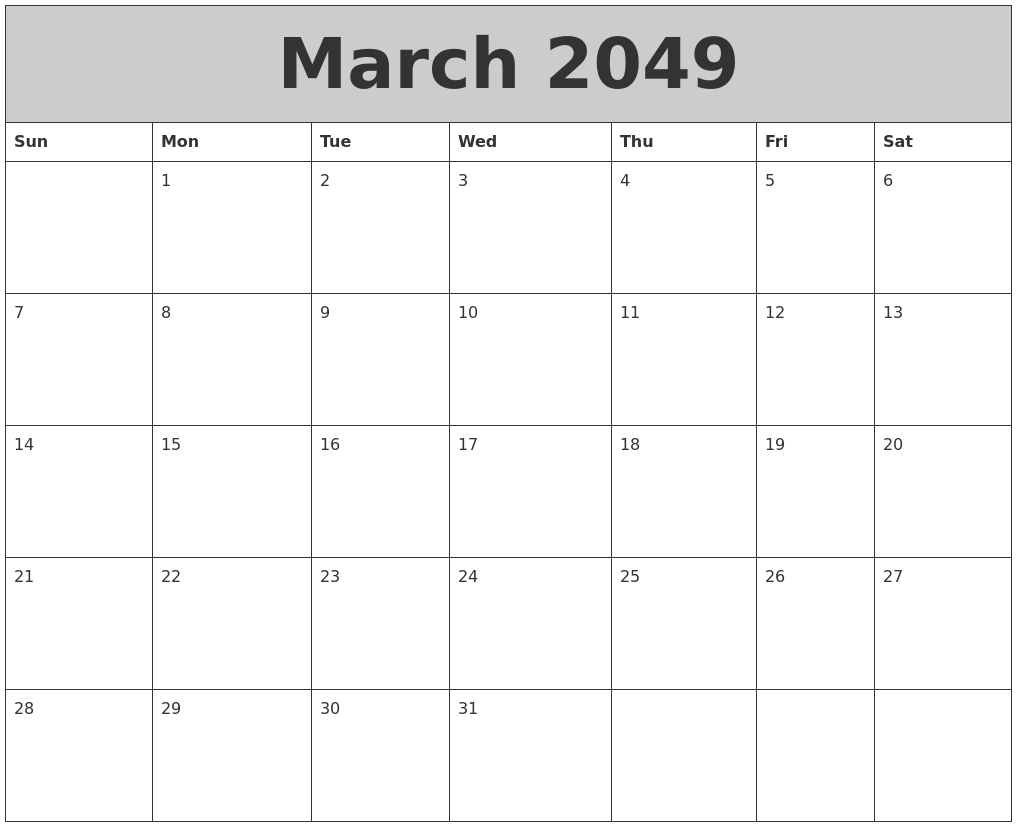 March 2049 My Calendar