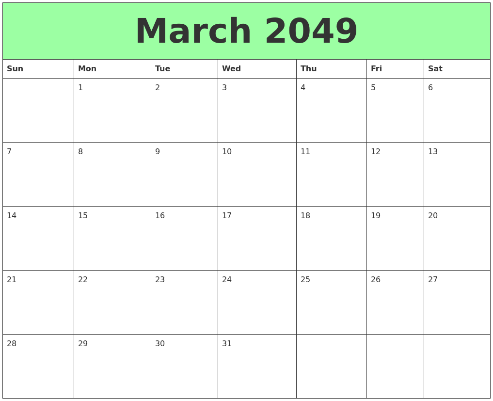 March 2049 Printable Calendars