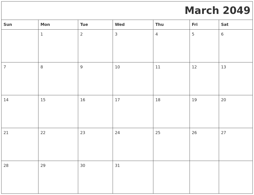 March 2049 Printable Calender