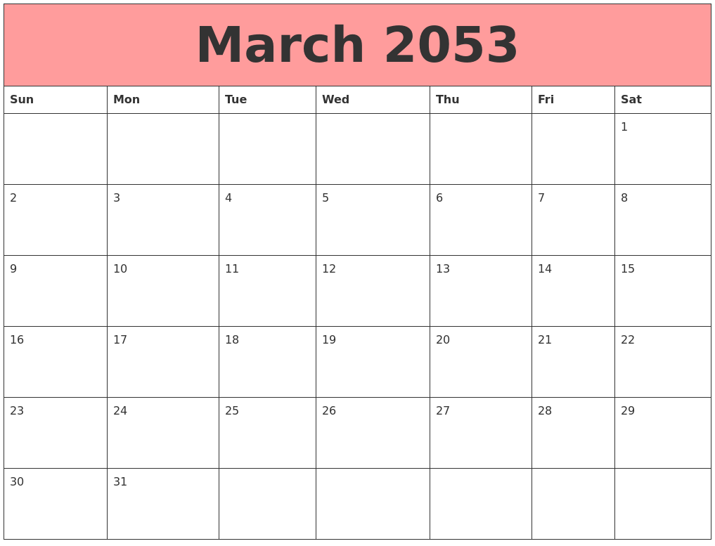 March 2053 Calendars That Work
