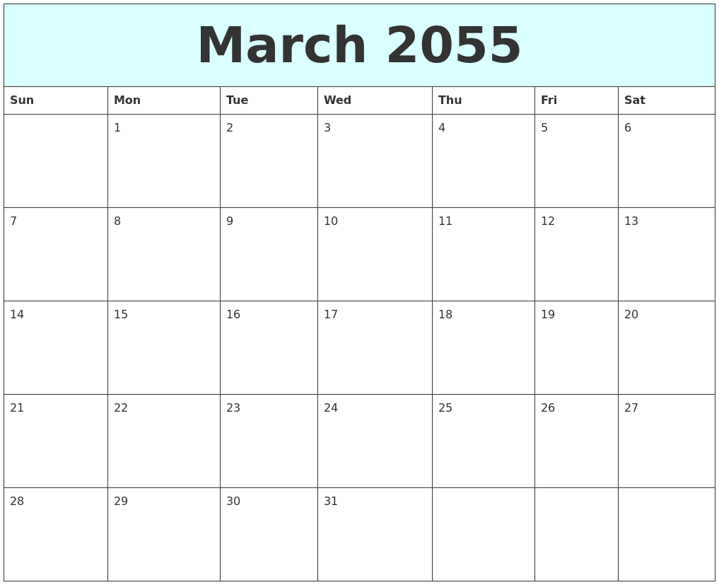 March 2055 Free Calendar