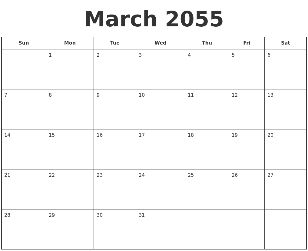 March 2055 Print A Calendar