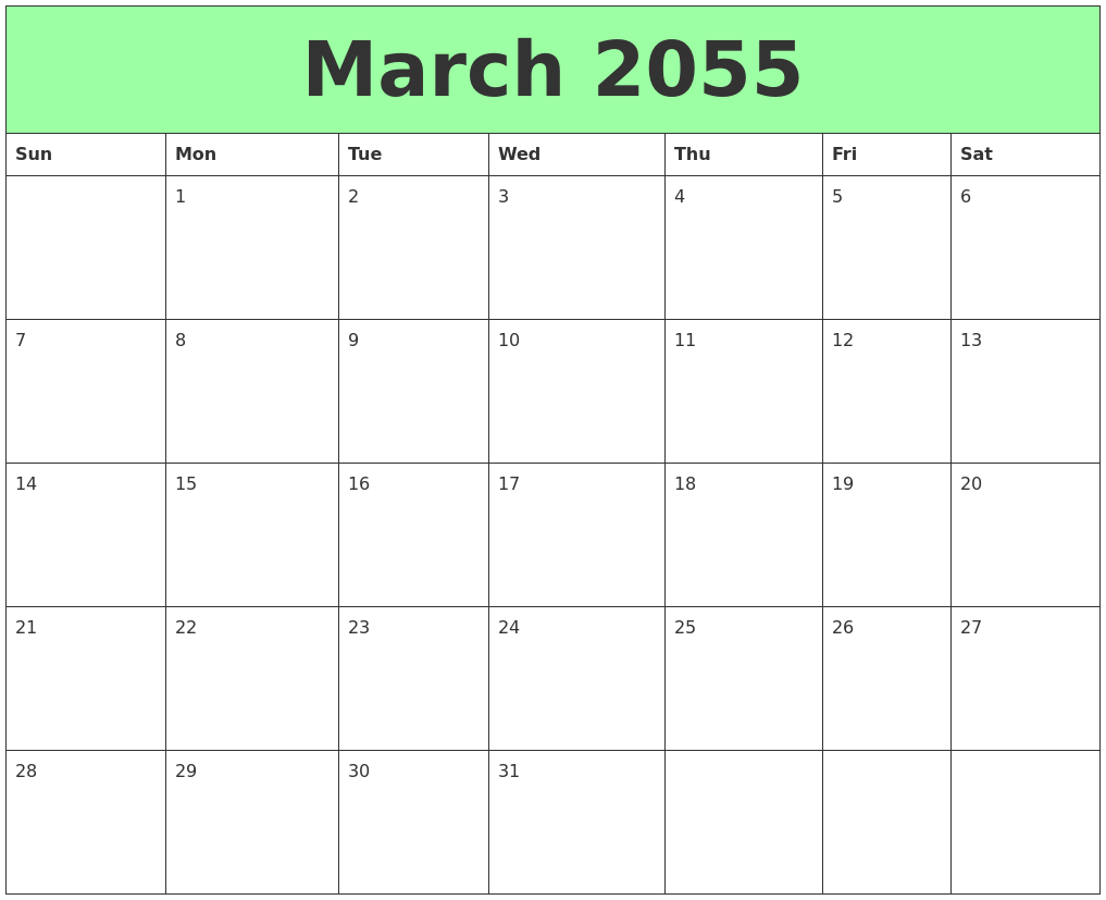 March 2055 Printable Calendars