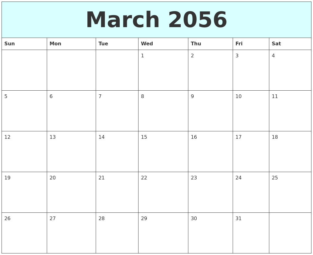 March 2056 Free Calendar