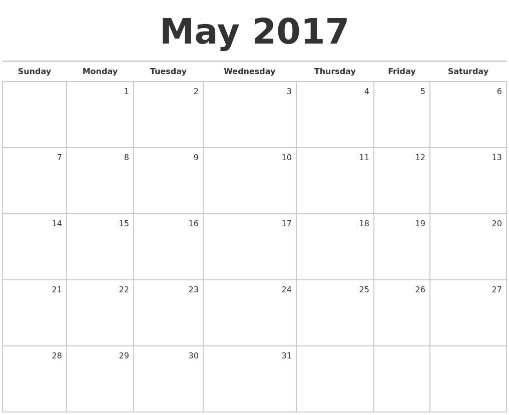 Blank Monthly Calendar 2017 2150
