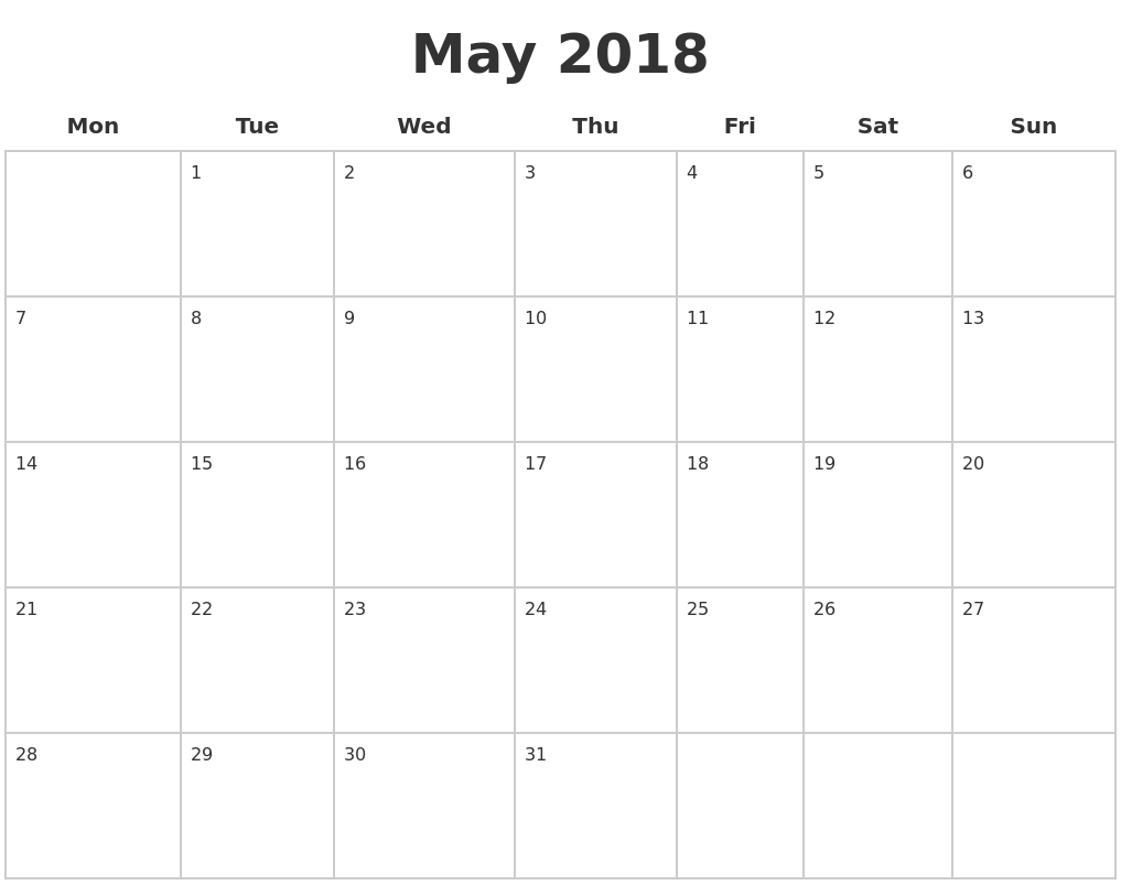 may 2018 weekly calendar
