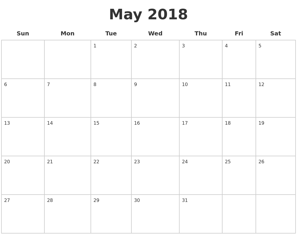 Blank 2018 Calendar
