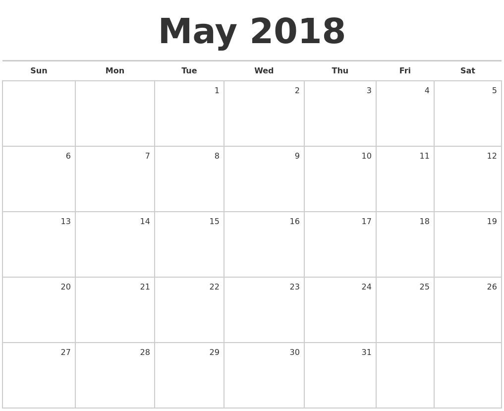 Calendar May 2018 Monthly