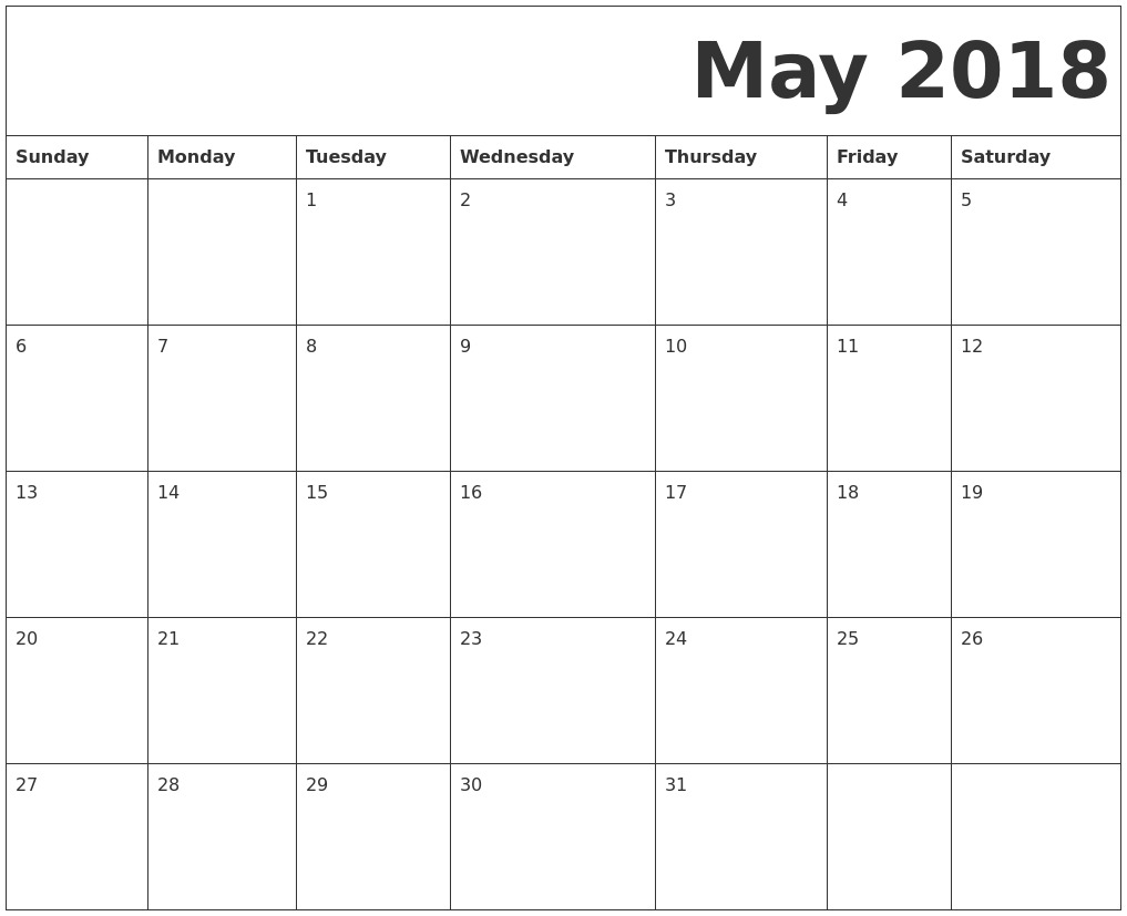 free printable calendar may 2018