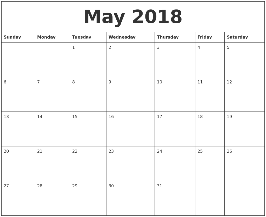 May 2018 Printable Calendar