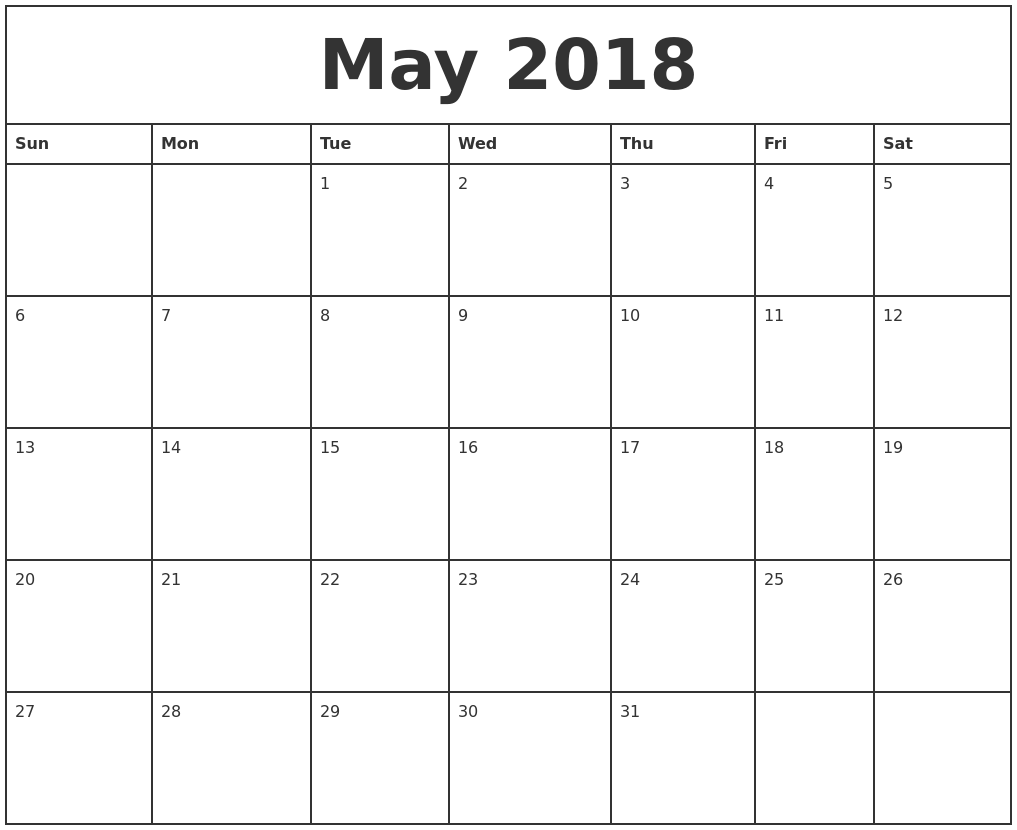 2018 May Printable Calendar