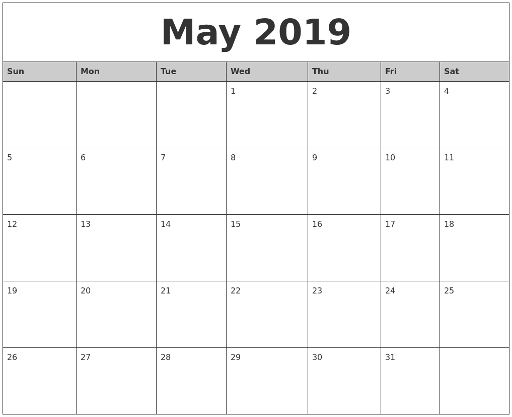 May 2019 Calendar - FREE DOWNLOAD