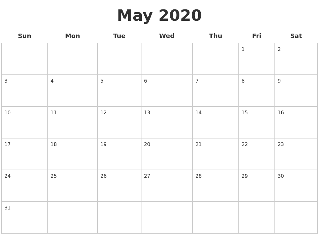 may 2020 blank calendar pages sample calendar 2020