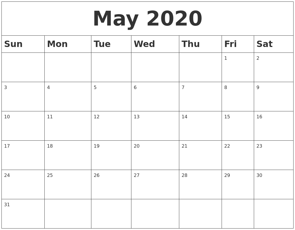 may 2020 blank calendar calendar 2020 blank