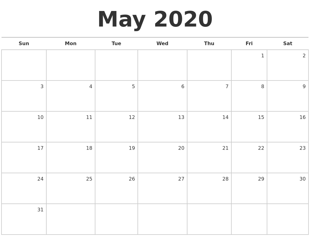 march 2020 monthly calendar template blank calendar for may 2020