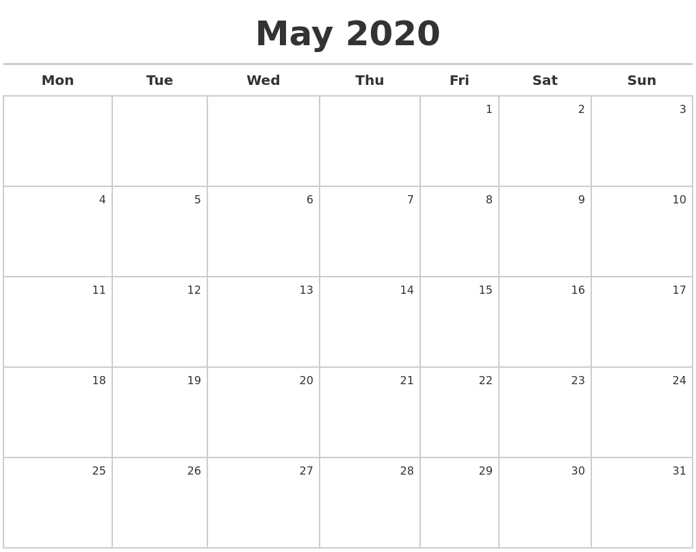 may 2020 calendar maker free printable calendar may 2020
