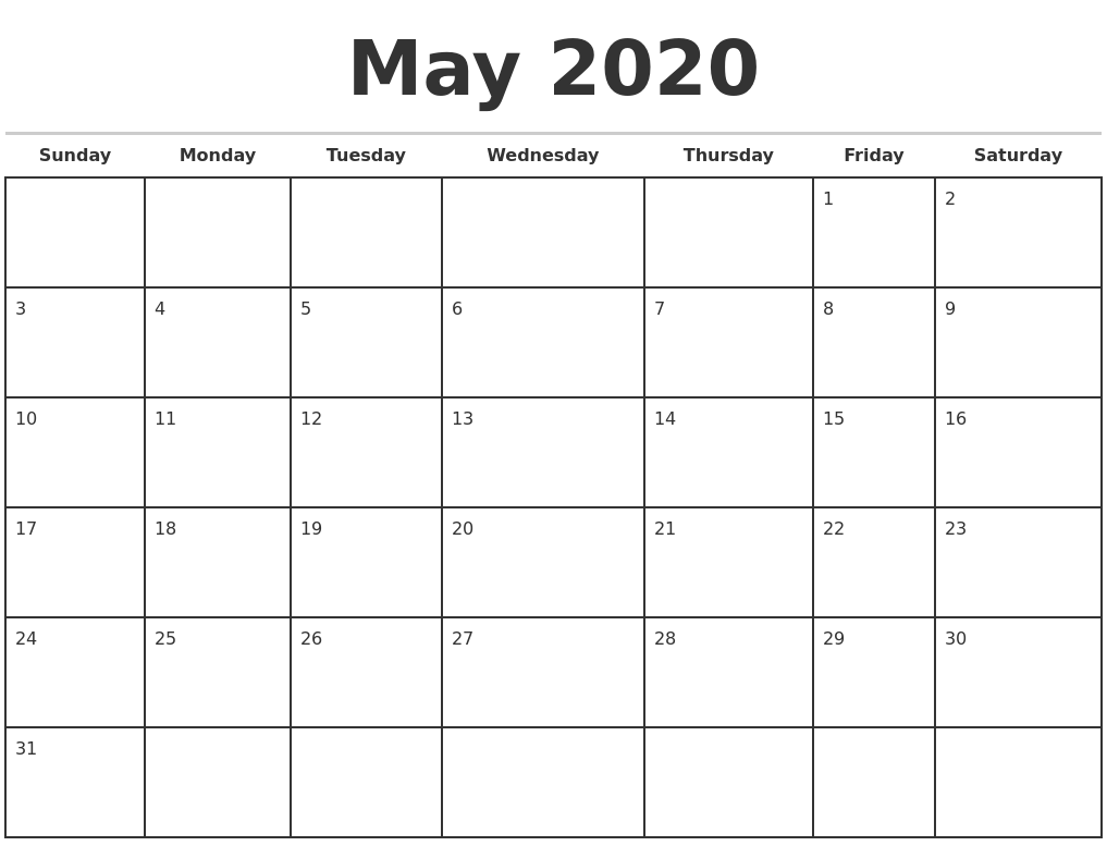 may 2020 monthly calendar template 2020 calendar doc