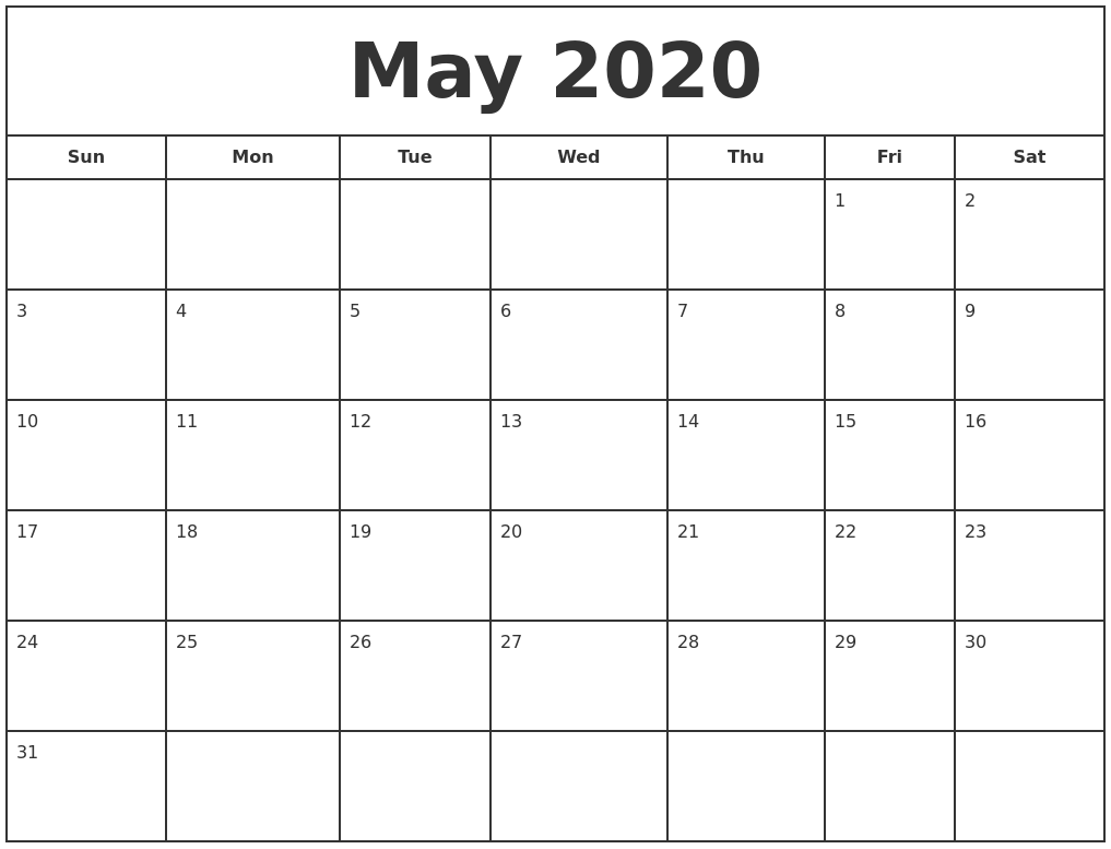 April 2020 Printable Monthly Calendar