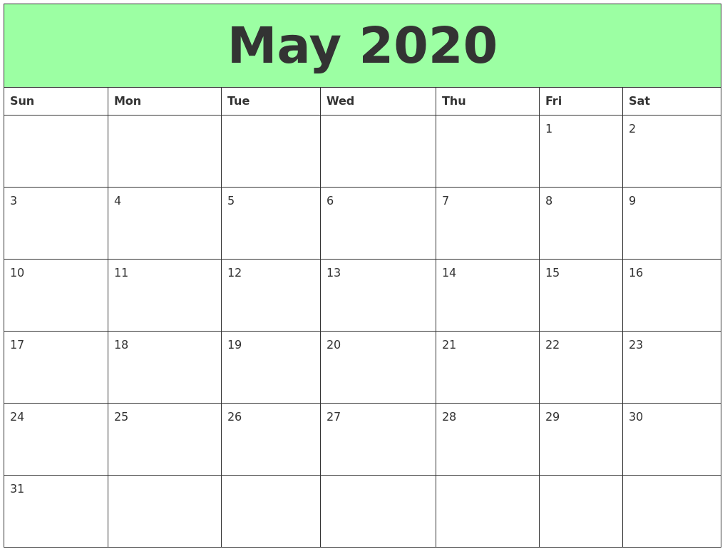 May 2020 Printable Calendars