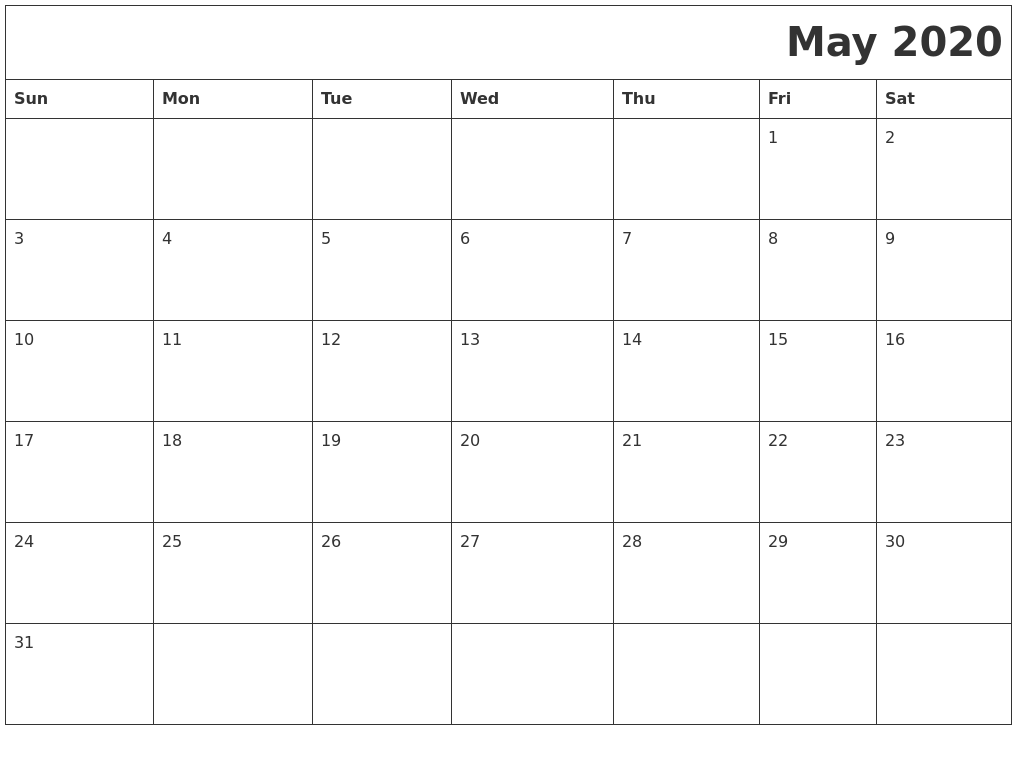 May 2020 Printable Calender