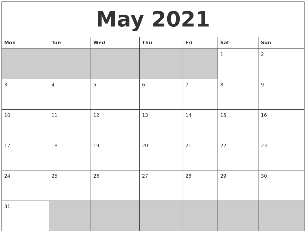 May 2021 Blank Printable Calendar