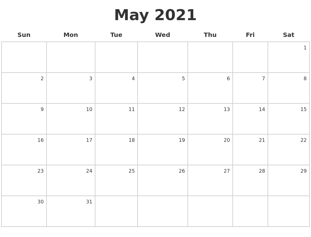 May 2021 Make A Calendar