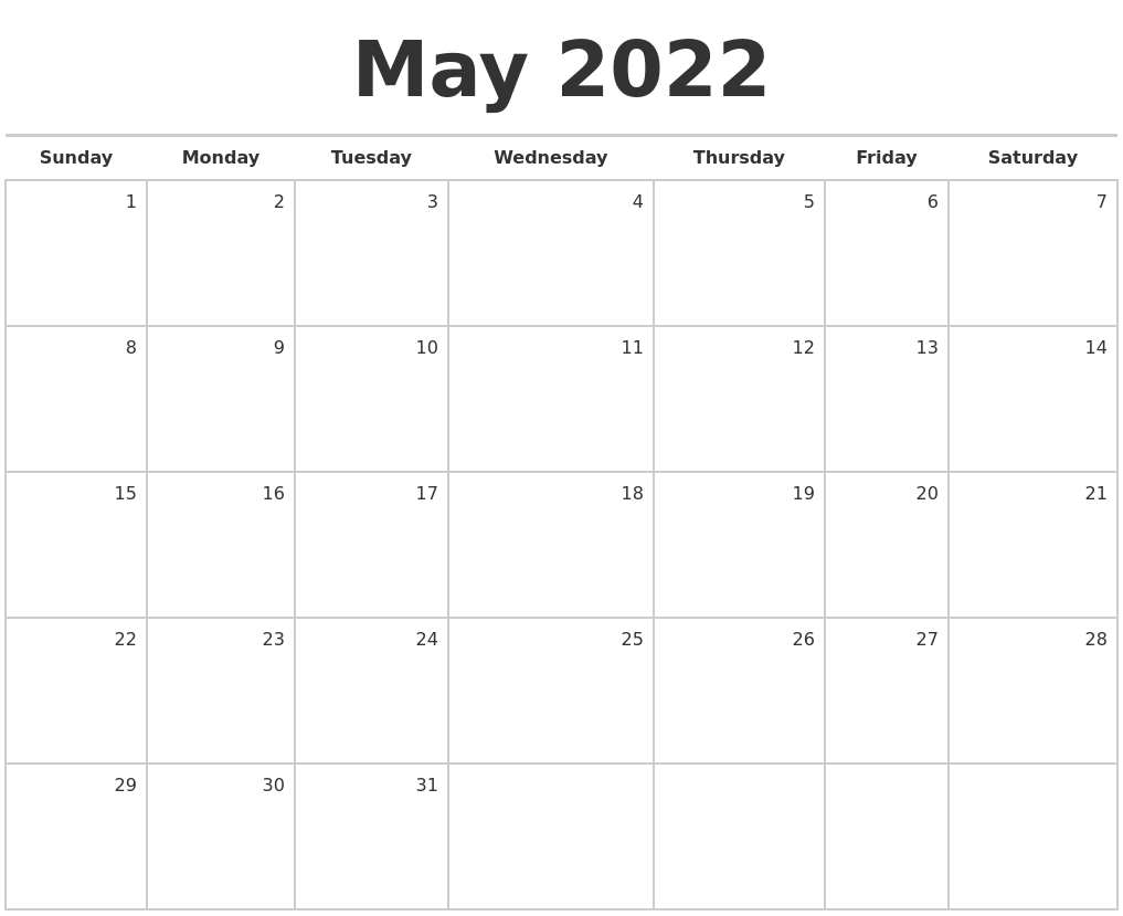 blank may 2022 calendar