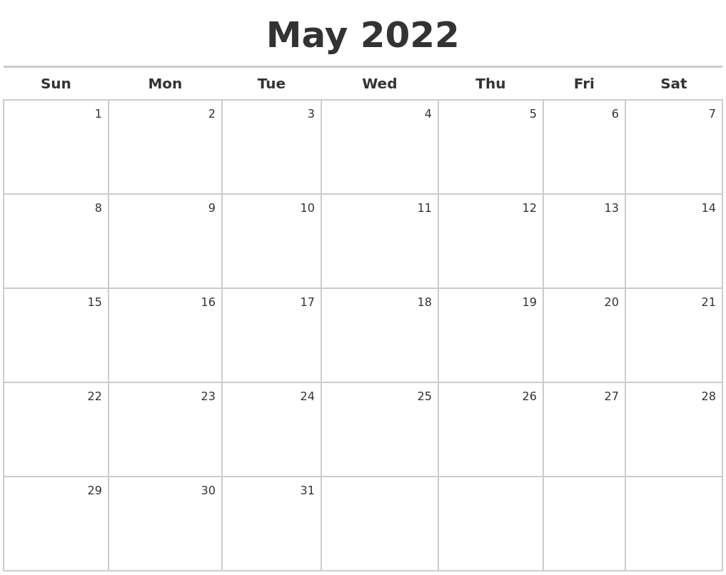 May 2022 Calendar Maker